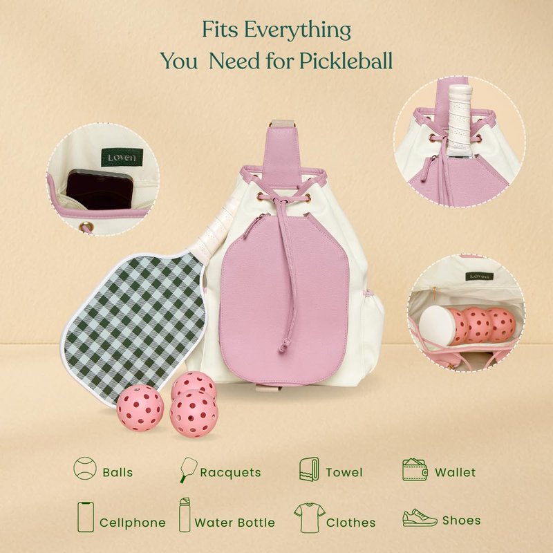 Mini Momo Durable Pickleball Backpack Sling Crossbody Bag for Women - Large Capacity & Stylish Design (Green)