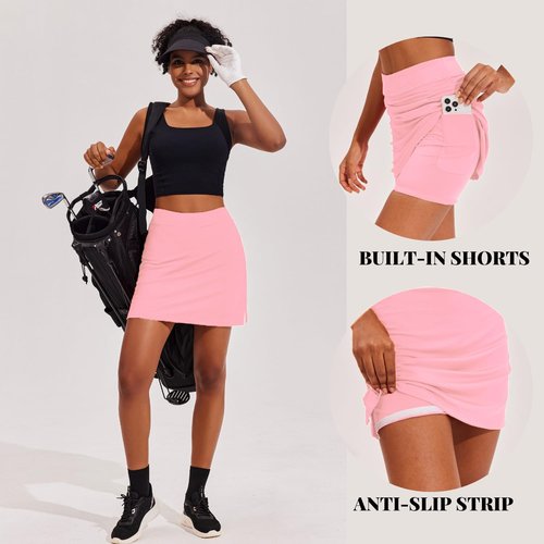 Ekouaer 16“ Golf Skorts for Woman with Inner Pockets Silicone Grippers Tennis Skirt Quick Dry Athletic Pickleball Skort