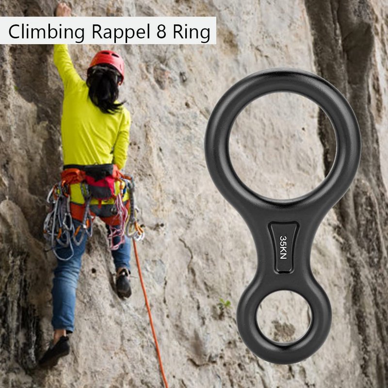 SolUptanisu Climbing,Climbing Rappel 8 Ring, 35KN Figure 8 Aluminum Descender Rappel Ring Rock Climbing Gear for Rappelling Belaying Climbing (Black)