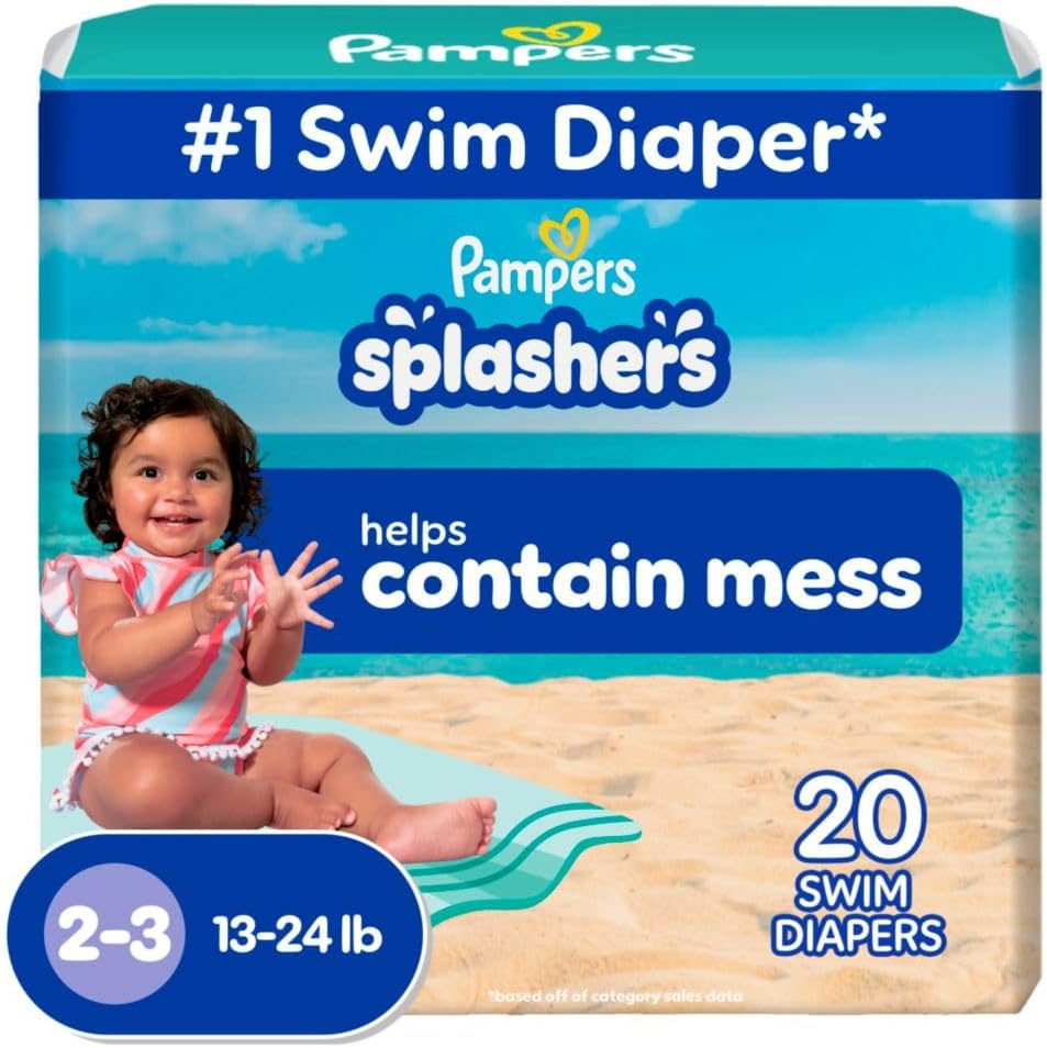 Pampers Swim Diapers - Splashers - Gap-Free Disposable Baby Swimming Pants, Size 2-3, 20 Count