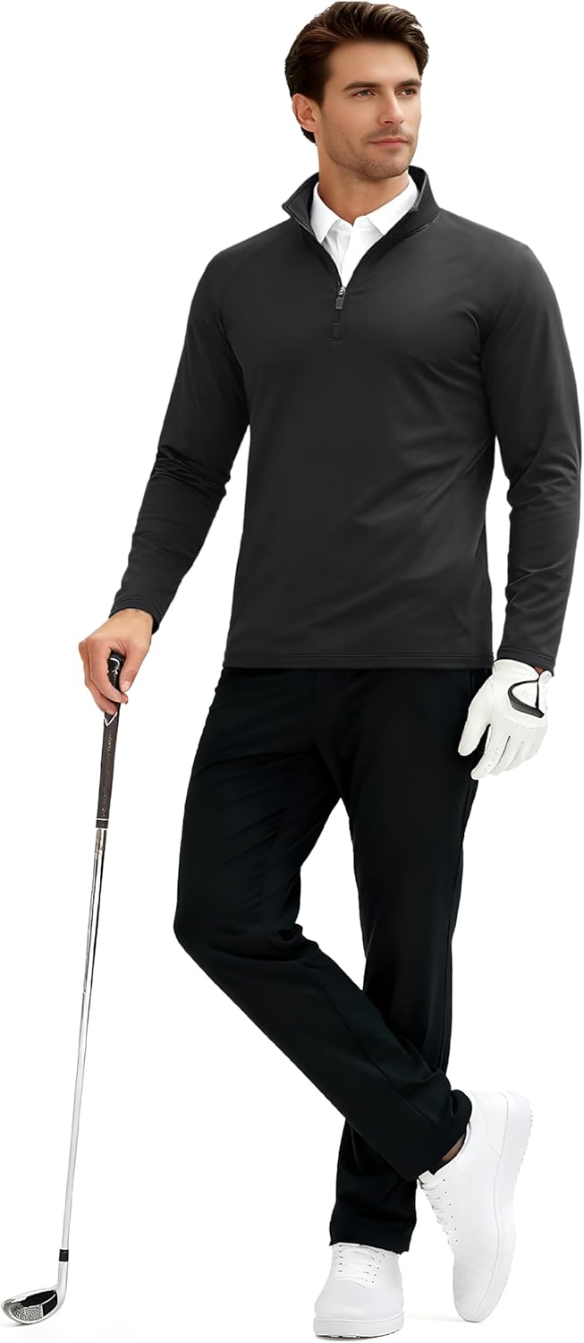 TACVASEN Men's Quarter Zip Pullover | Warm Fleece Lined Thermal Golf Shirt - Long Sleeve Winter Wear