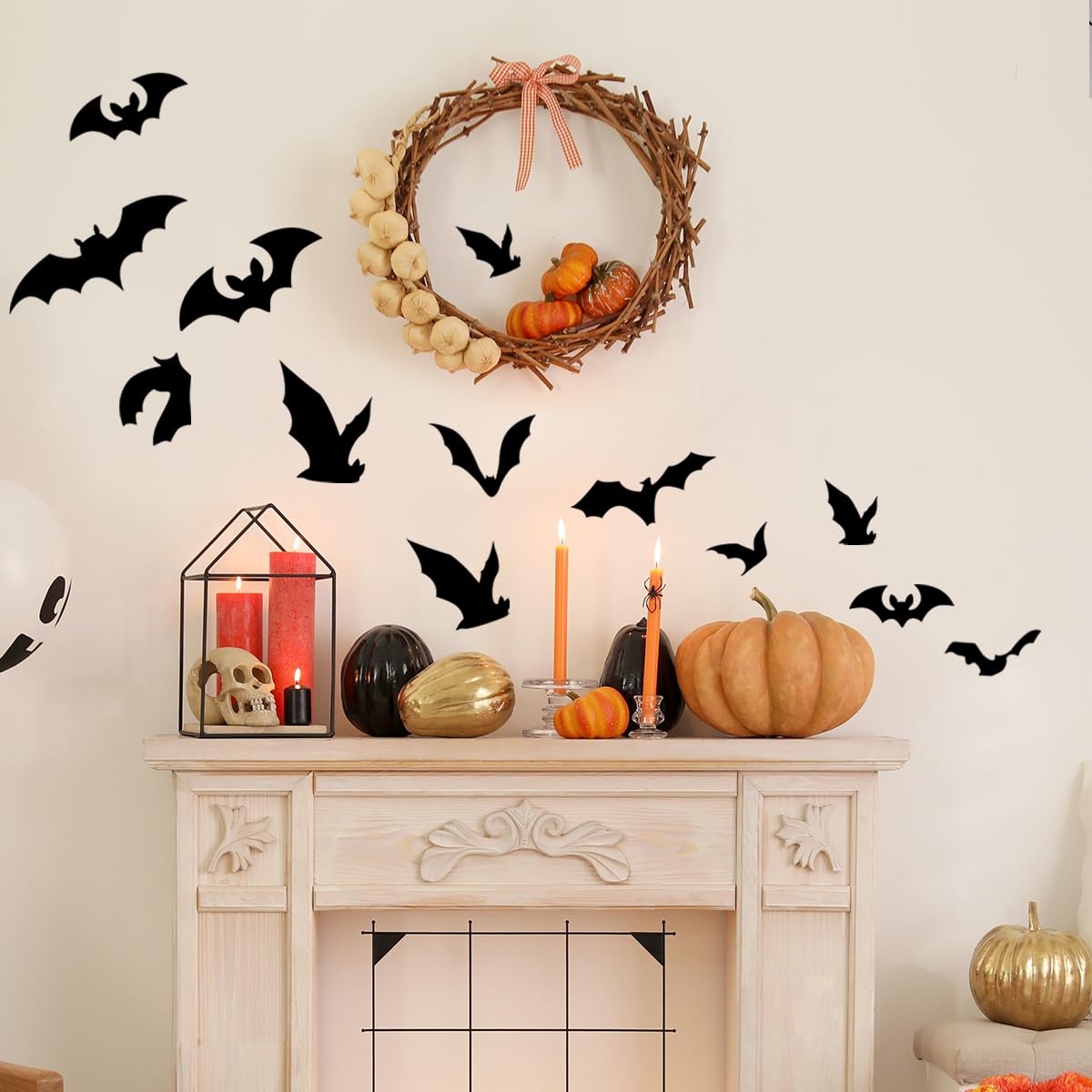 Bats Wall Decals, Halloween Gothic Home Decoration, Large Bats Wall Sticker Room Decor, Wall Decor Mural for Nursery Bedroom Living Room Kitchen Home Decoration.