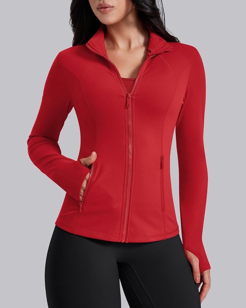 AVGO Women's Lightweight Athletic Zip-Up Jacket - Slim Fit Running Gym Top with Pockets & Thumb Holes
