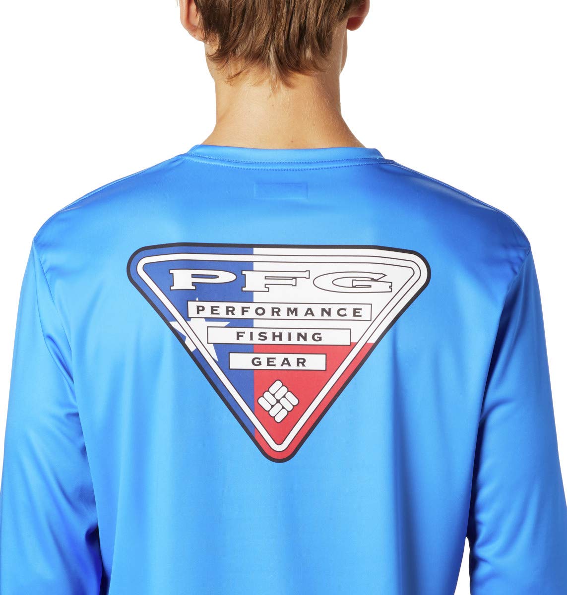 Columbia Men's Standard Terminal Tackle PFG State Triangle Long Sleeve, Vivid Blue/TX Flag, Large