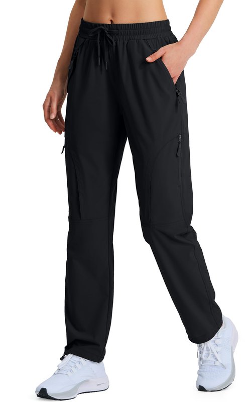 Hugut Women's Hiking Pants Quick Dry Lightweight Cargo Pants UPF 50 Water Resistant Zipper Pockets for Golf Travel Work Camping Black