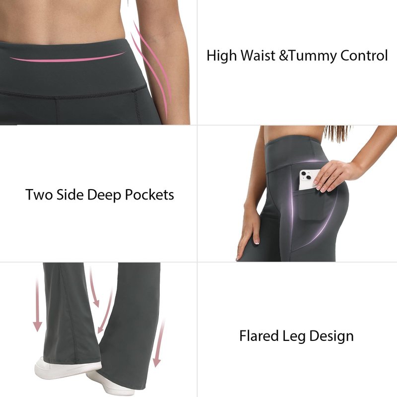 Shgiloo 3 Packs Women's Flare Leggings with Pockets, Soft High Waisted Tummy Control Bootcut Workout Yoga Pants