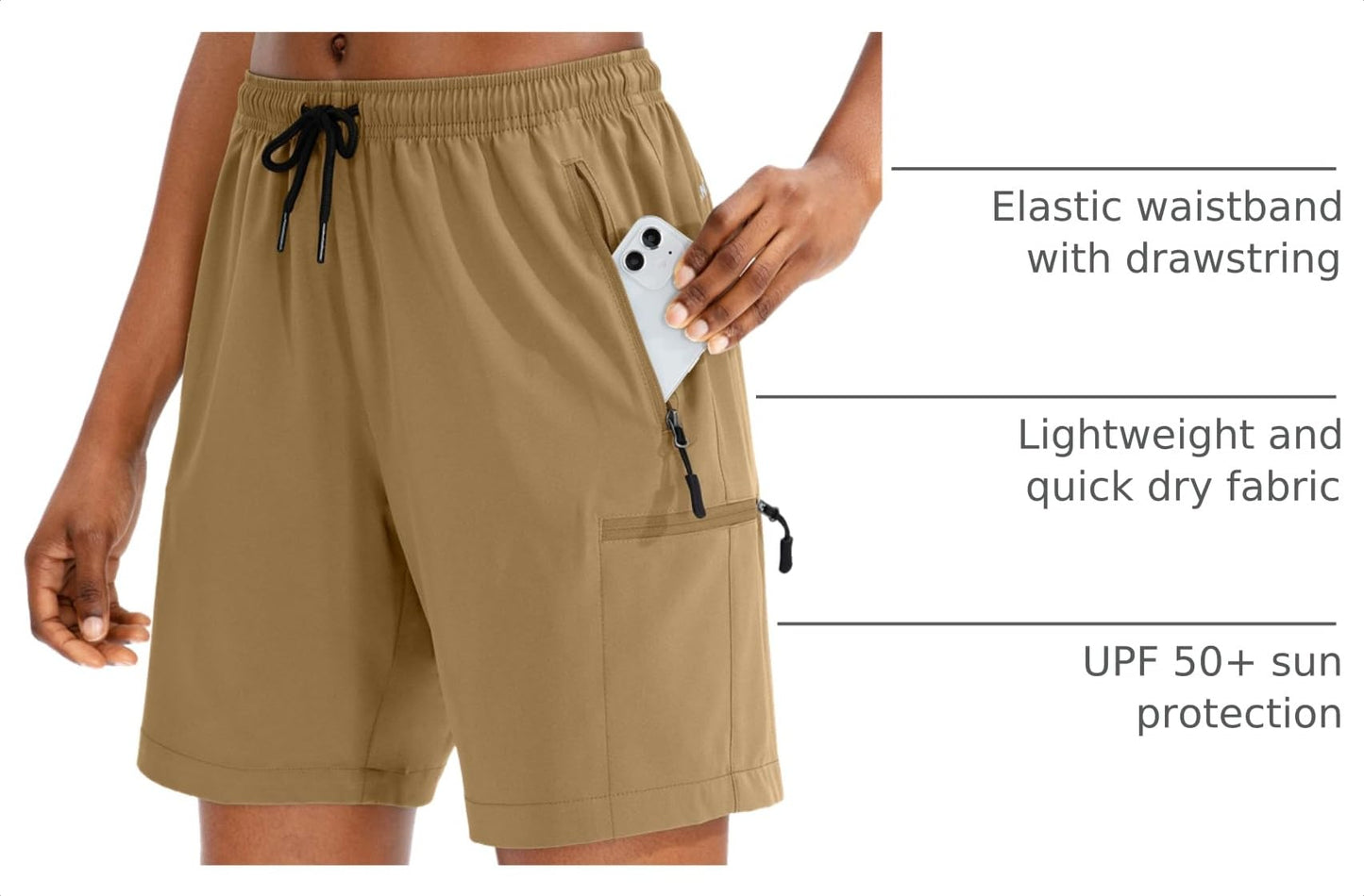 SANTINY Women's 5''/ 7''/9'' Hiking Cargo Shorts Quick Dry Lightweight Summer Shorts for Women Athletic Golf Zipper Pockets(Dark Khaki_3XL)