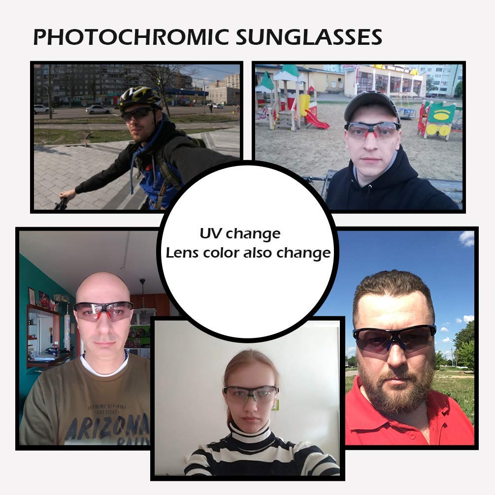 ROCKBROS Unisex Photochromic Cycling Sunglasses UV Protection for Outdoor Sport Black Blue