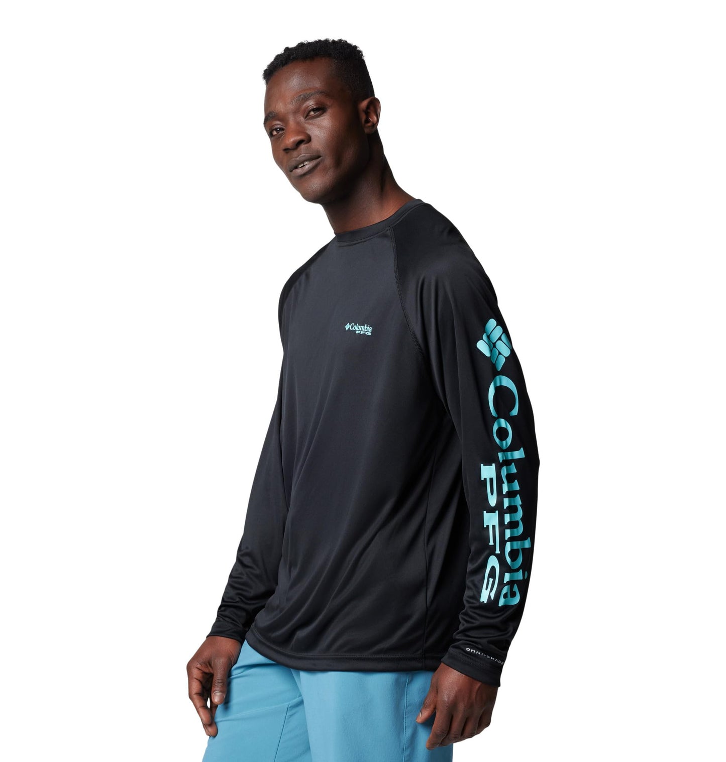 Columbia Men's PFG Terminal Tackle Long Sleeve Fishing Shirt, Black/Gulf Stream Logo, 4X Tall