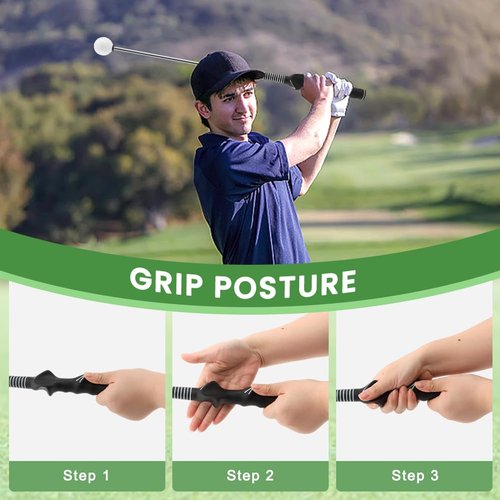 Herxsin Retractable Golf Swing Training Aid, Portable Grip Trainer with Rhythm Click Sound, Golf Grip Trainer Attachment -Ideal for Beginners, Indoor & Outdoor Practice