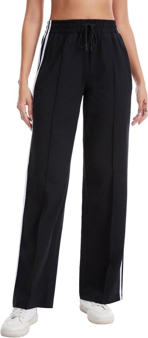Houmous Women's Wide Leg Cotton Sweatpants - Stretchy Lounge Jogging Pants with Zip Pockets