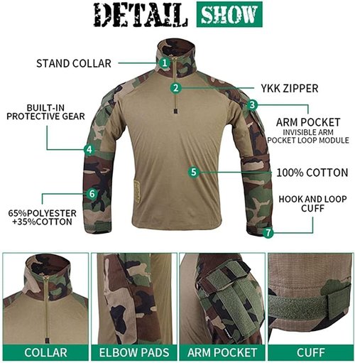 EMERSONGEAR Men's Tactical Shirt - Gen3 Quick Dry Long Sleeve Combat BDU Top for Airsoft & Paintball