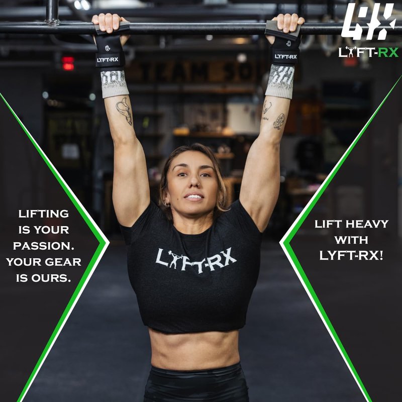 LYFT-RX Valiant Grips, Rubber Coated, No-Hole Fingerless Hand/Palm Grips w/Heavy-Duty Wrist Strap, Non-Slip, No Chalk Needed, for Weightlifting, Gym, Cross Fitness, Pull-Ups, Gymnastics, Size Medium