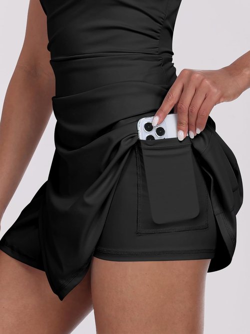 Caracilia Women's Tennis Dress - Built-In Shorts & Square Neck - Sleeveless Athletic Mini Skort for Summer Golf