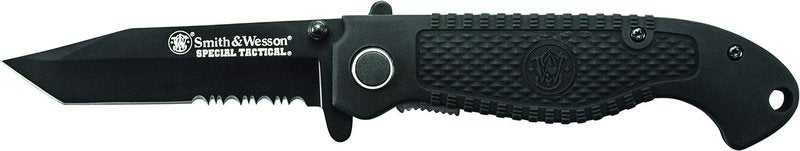 Smith & Wesson Special Tactical CKTACBS 8.1in High Carbon S.S. Folding Knife with a 3.5in Serrated Tanto Blade and ABS Handle for Outdoor, Survival and EDC,Black