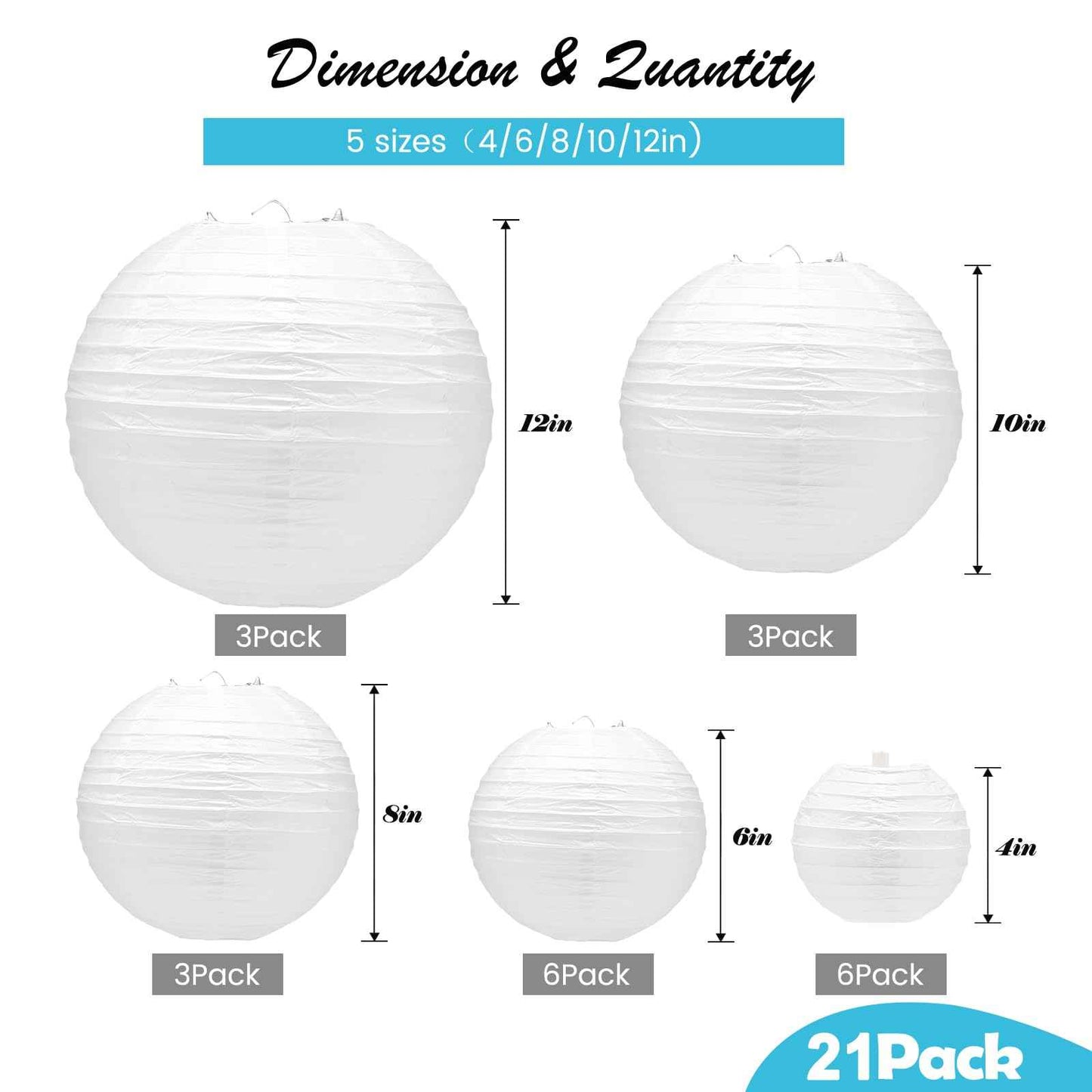 21Pcs White Paper Lanterns,White Chinese Lantern with Tape and String,Hanging Round Lanterns Decorative Outdoor for Party Decorations,Birthday,Wedding,Christmas Party,New Year