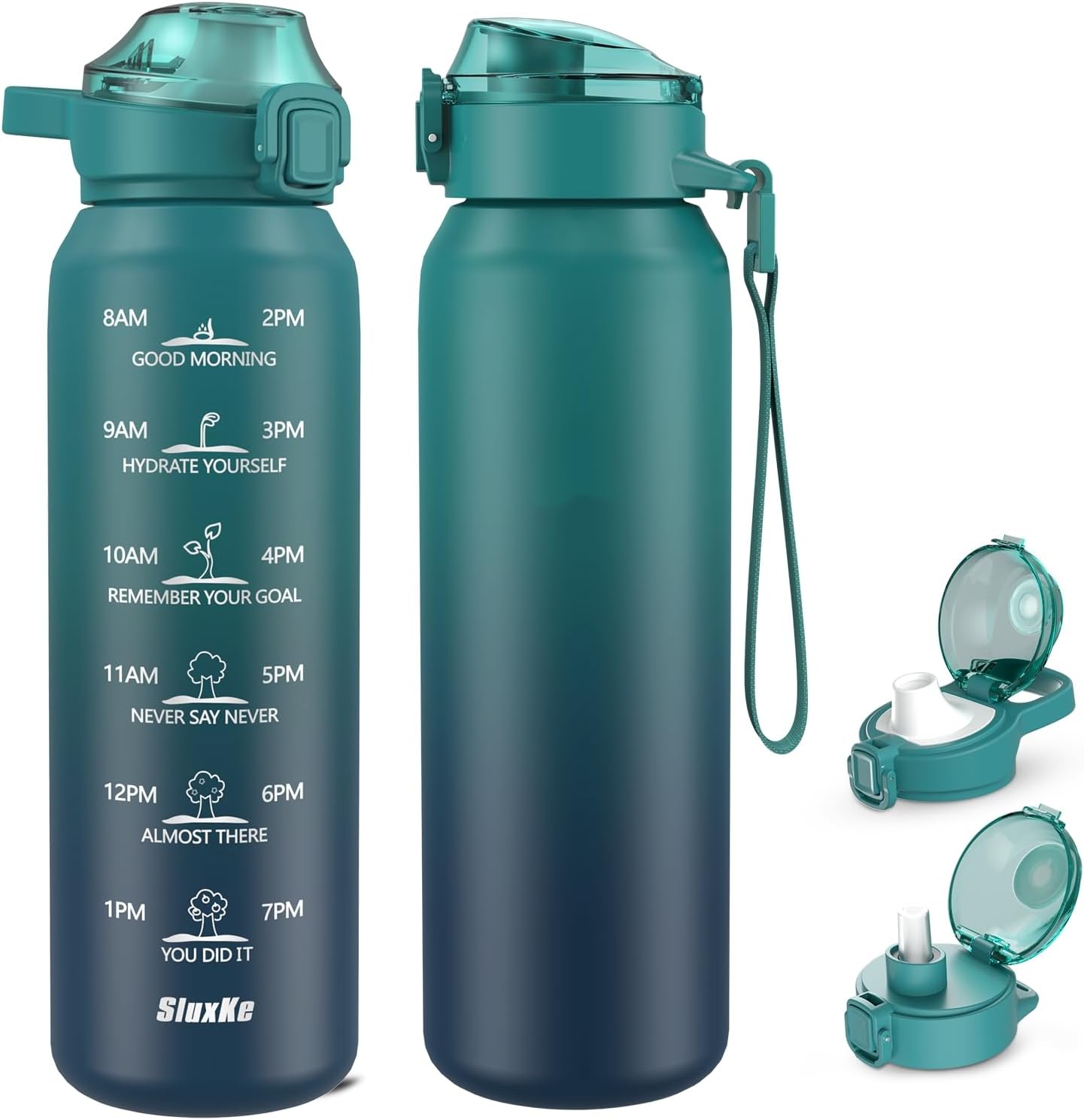 SLUXKE 17oz Insulated Water Bottle - Double-Walled Stainless Steel with Straw & Spout Lids - Blue