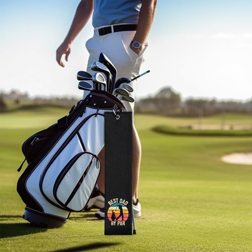 ERHACHAIJIA Best Dad by Par Embroidered Golf Towel with Clip. Funny Retro Golf Accessories Golf Gifts for Men Golf Lover Dad Papa Grandpa, Birthday Retirement Father's Day for Golf Fan