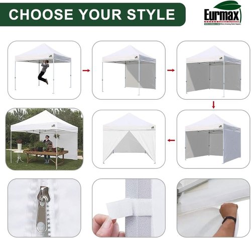 Eurmax USA 10x10 Pop-Up Canopy Tent - Commercial Outdoor Shelter with 4 Zippered Walls & Roller Bag (White)