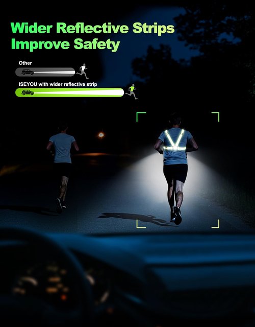 ISEYOU Running Lights for Runners, 500 Lumens Running Light with 45° Adjustable Tilt, 360° Reflective Vest & IPX4 Waterproof Rechargeable Light Up Gear for Night Walking/Cycling/Jogging/Hiking