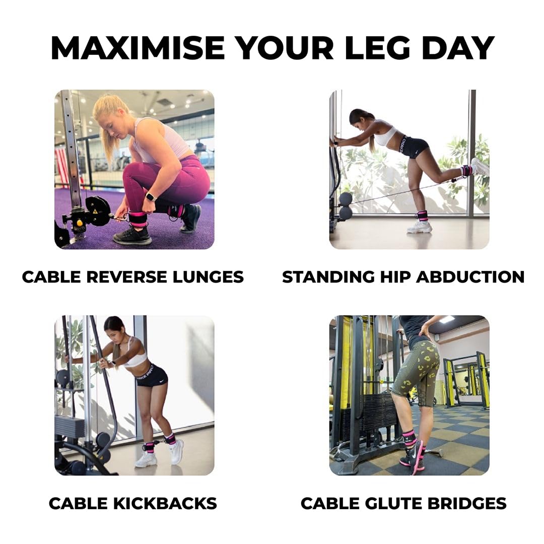 Gym Ankle Straps for Cable Machines Women & Men, Glute Kickbacks, Pair