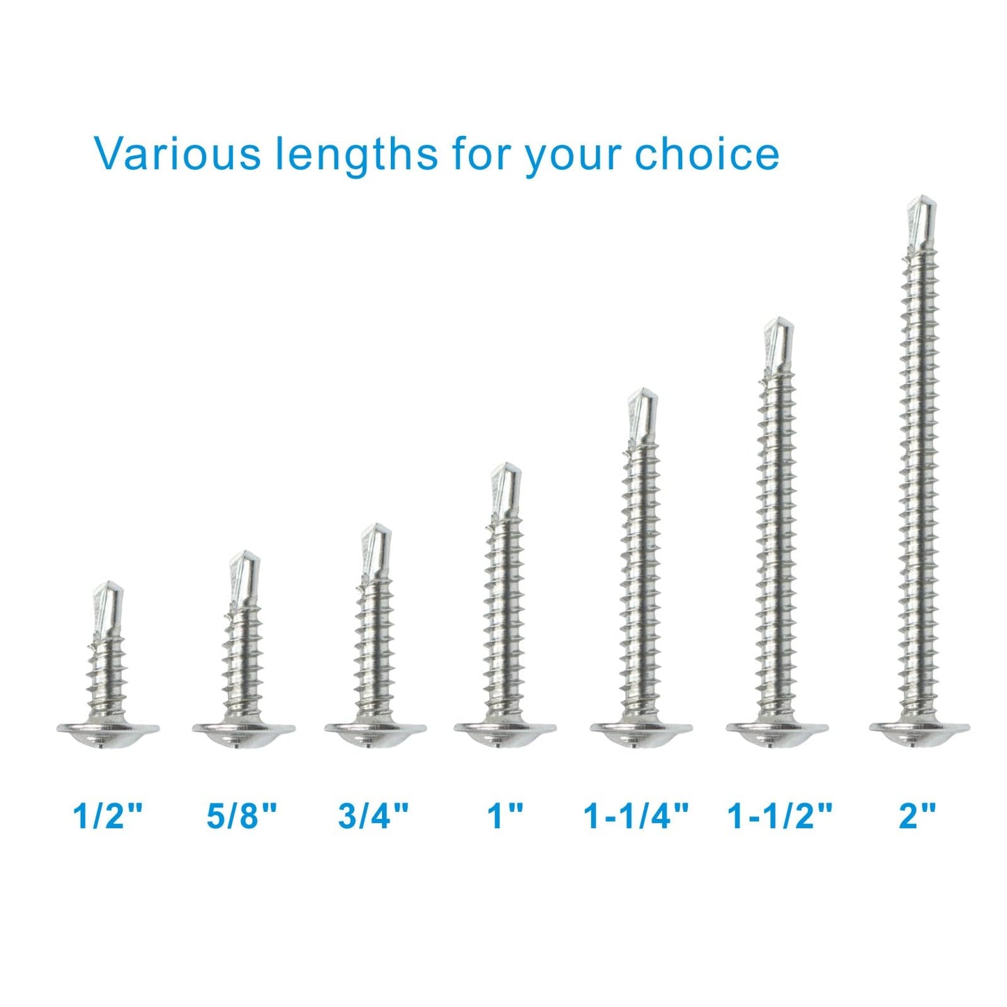 #8 x 1/2" Sheet Metal Screws，410 Stainless Steel Modified Truss Head Fast Self Tapping Screws, Phillips Drive Self Drilling Screws for Metal Plastic & Wood (250 Pack)