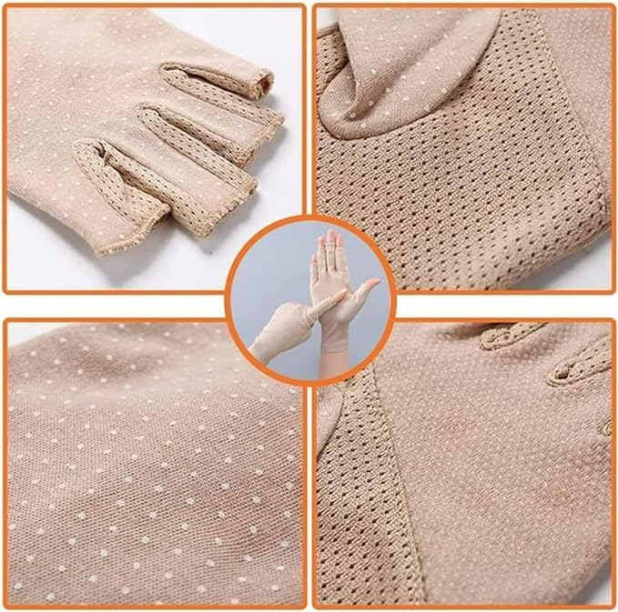 Women's UV Protection Fingerless Driving Gloves - Summer UPF50+ - Apricot
