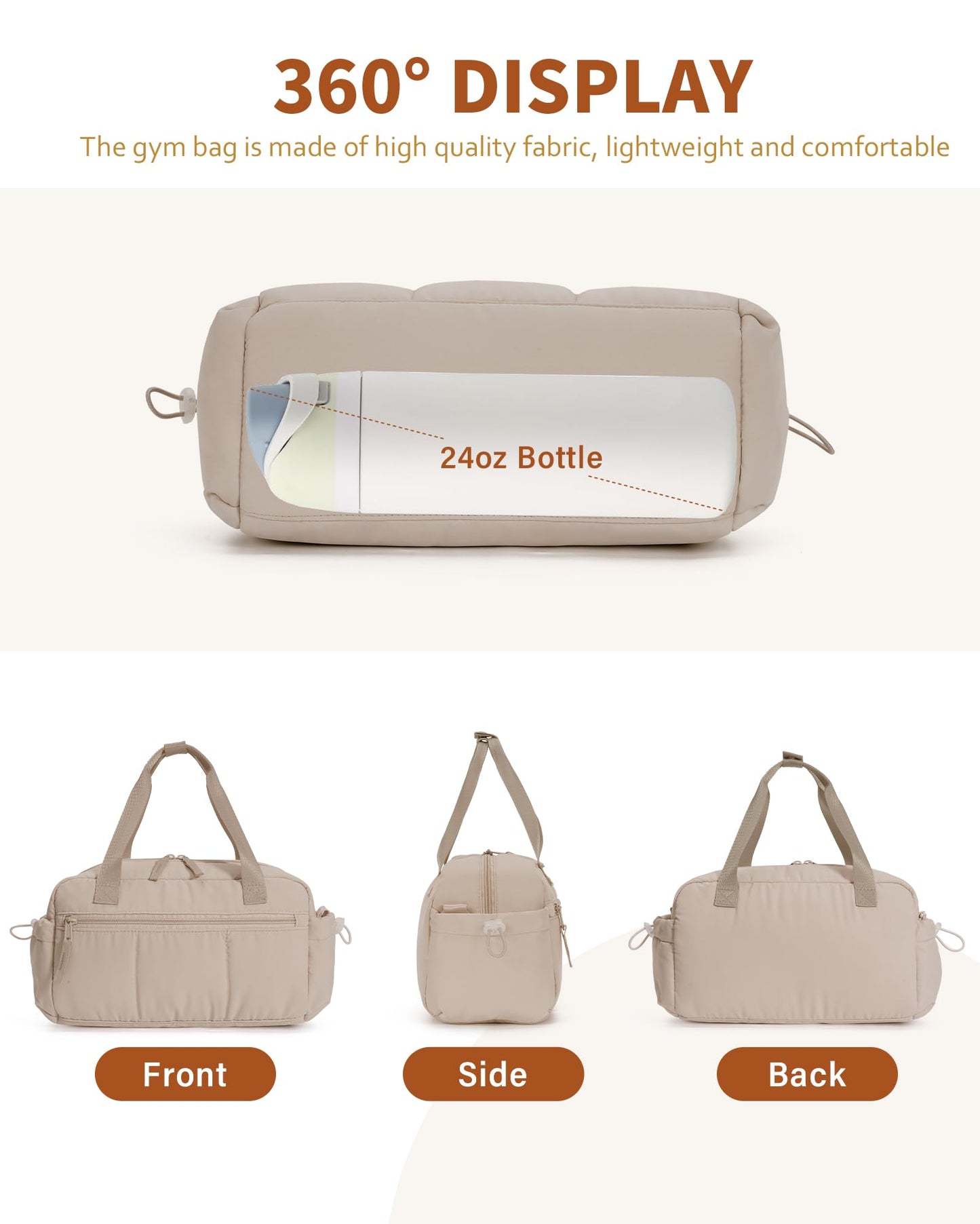 Ceneda Small Gym Bag for Women, Quilted Puffer Tote with Wet Pocket & Coin Purse, Lightweight Mini Sports Travel Duffle with Crossbody Strap, Water-Resistant for Workout, Yoga, Daily Commute