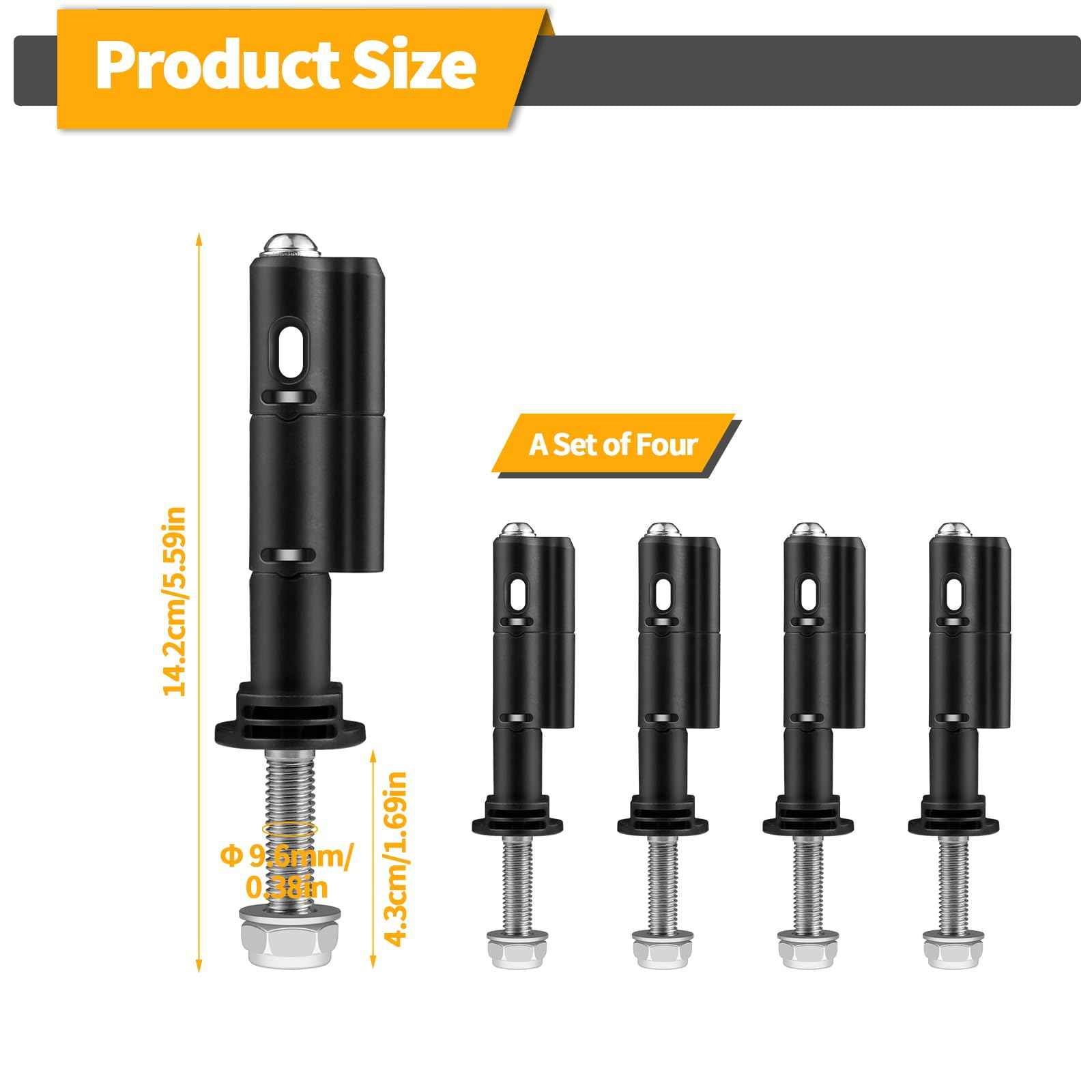 Mounting Pins for Recovery Boards, 4 PCS Lockable Traction Board Mount Pins, Safety Theftproof Mounting Pins Compatible with MaxTrax MKII Recovery Boards, Including M10 Bolts, 140MM Pins