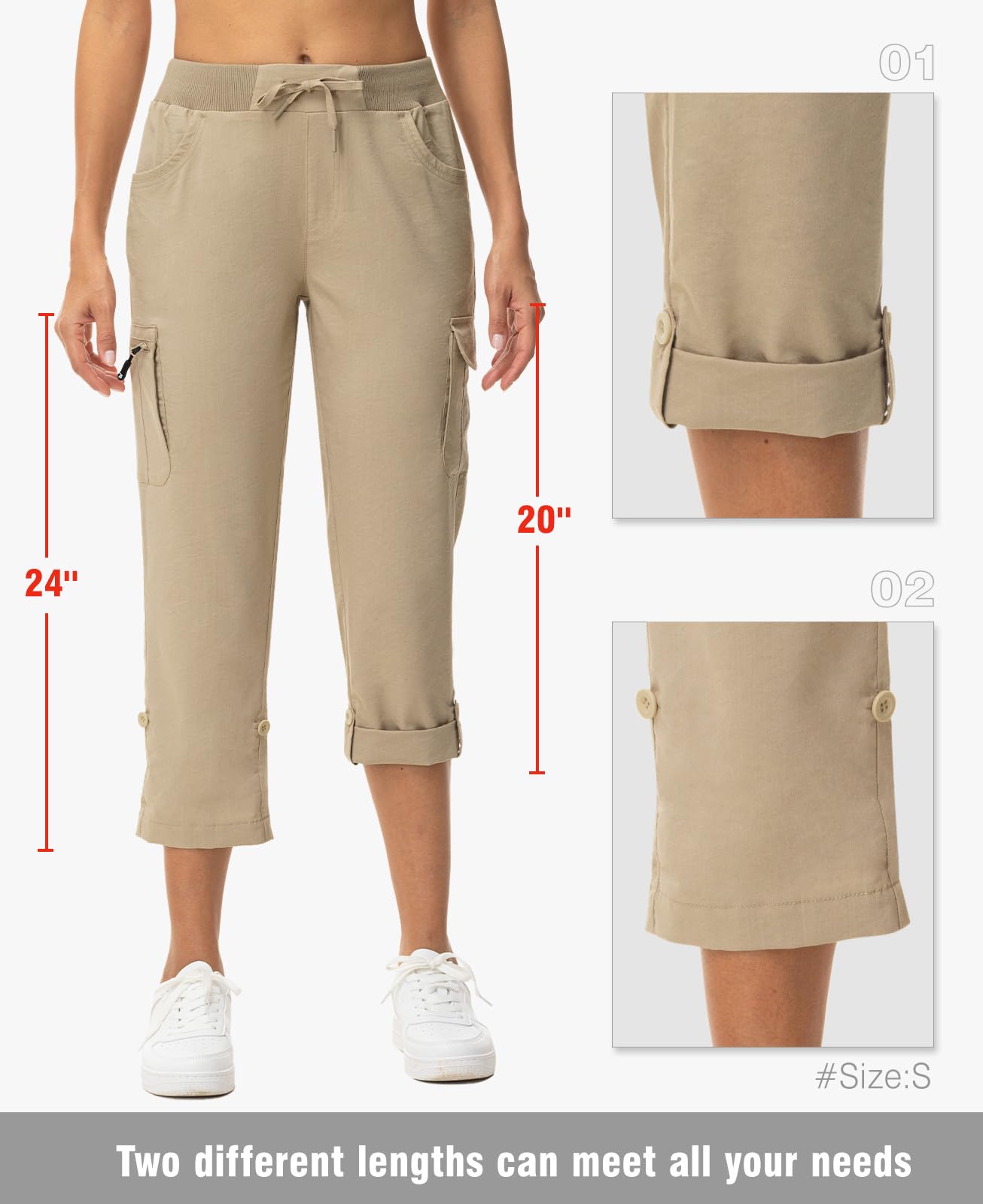 TBMPOY Womens Cargo Capris with Pockets Lightweight Hiking Capris Pants Quick Dry Casual Cropped Pants Summer Trip Cotton Khaki XL