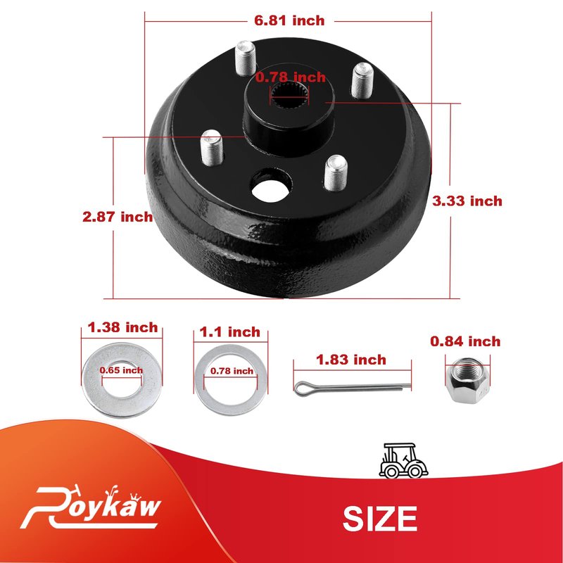 Roykaw Golf Cart Brake Drum Hub Assembly with Lug Nuts for EZGO 1982-up Electric & 1982-1993 2 Cycle Gas Models, Replaces OEM # 19186-G1P, 17298-G1, 17082-G2