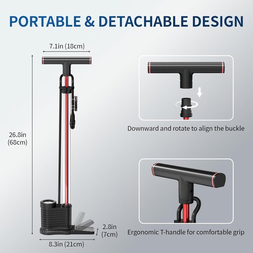 Bike Pump - Skiennix 160 PSI Bicycle Tire Pump with Transparent Cylinder & Precision Gauge | Fast & Effortless for Presta & Schrader Valves