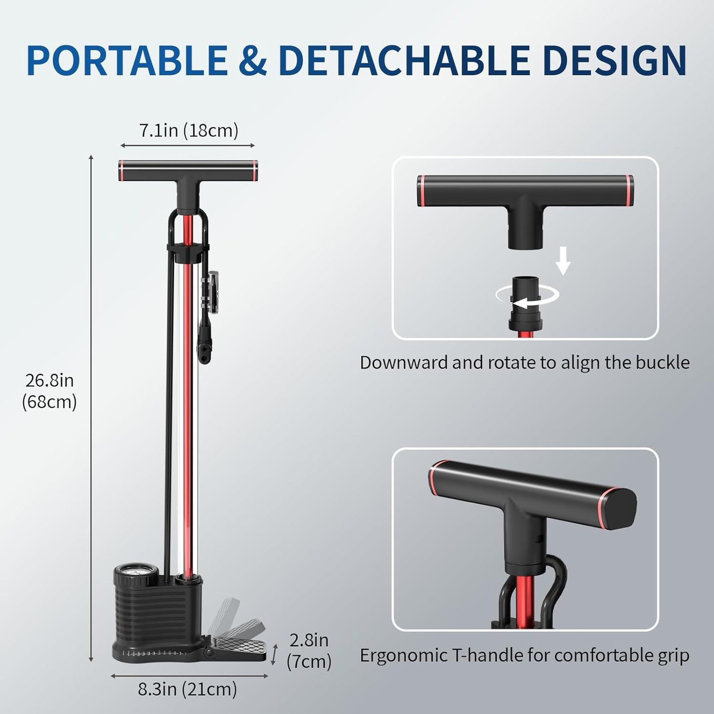 Bike Pump - Skiennix 160 PSI Bicycle Tire Pump with Transparent Cylinder & Precision Gauge | Effortless for Presta & Schrader Valves