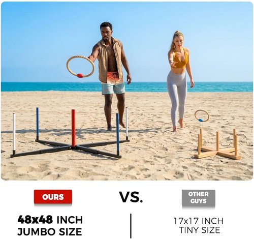 Giant Ring Toss Game - 48" Expandable Base with 10" Steel-Core Rings | Outdoor Family Fun & Camping