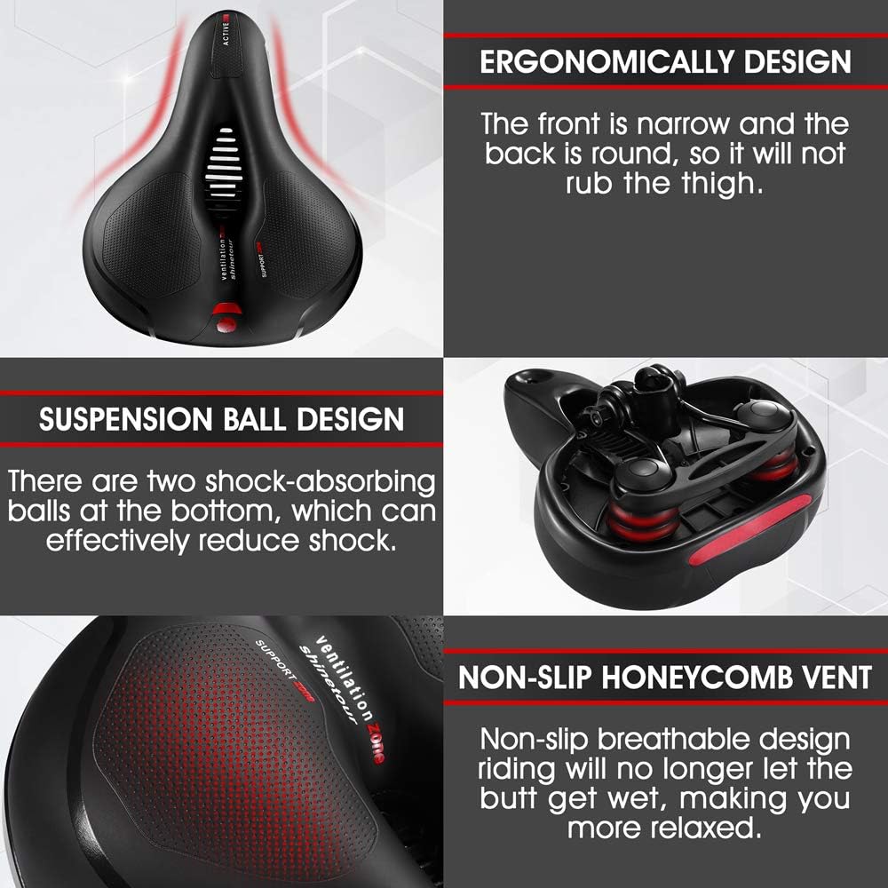 Skiennix Comfortable Bicycle Seat Cushion - Dual Shock Absorbing Memory Foam | Waterproof & Wide Design