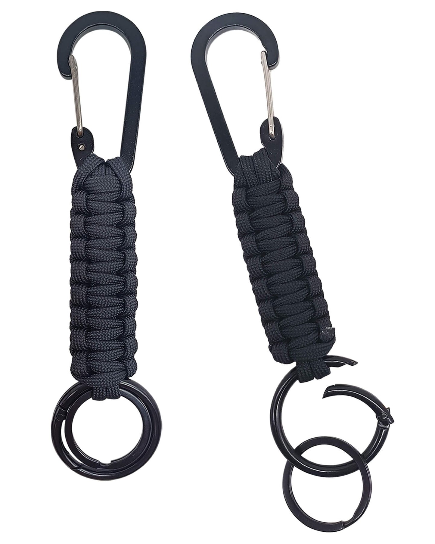 JulaZenith Paracord Keychain Carabiner With Strap, Tactical Paracord Carabiner Keychain, Keychain Lanyard For Men, Durable Key Chains Men For Fishing, Climbing, Hiking And Camping, Black (2 Pack)