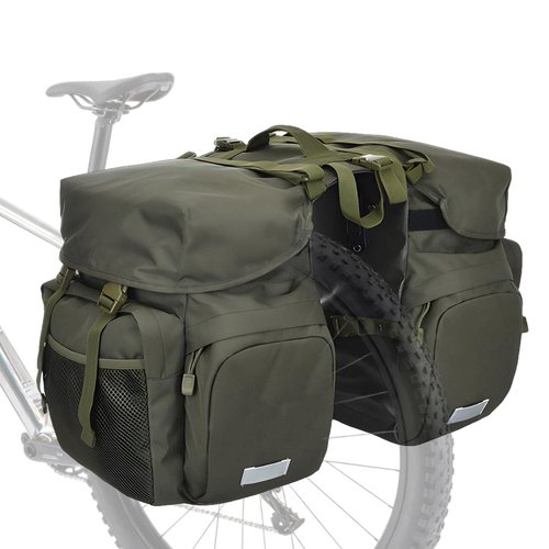 TGpao Large Saddle Bags for bike,Waterproof 50L Panier bag for Bicycles/MTB/E-Bike,Bike Trunk Bag With Reflective Stripes (Army green,50L)