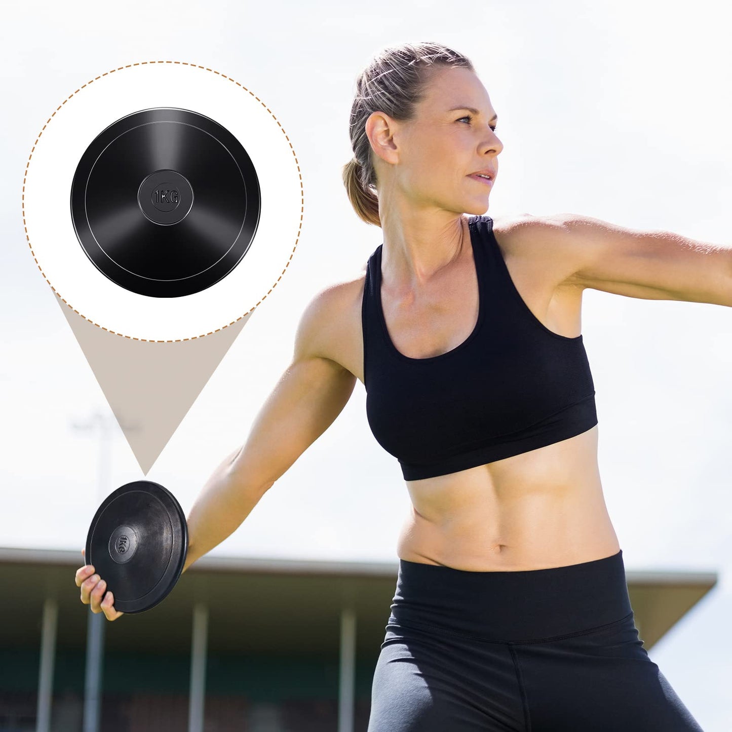 Deekin 2 Pcs 1KG Sports Rubber Practice Discus Smooth Surface Black Rubber Discus Disc Track and Field Equipment for High School Man Woman Outdoor Throwing Practice Students
