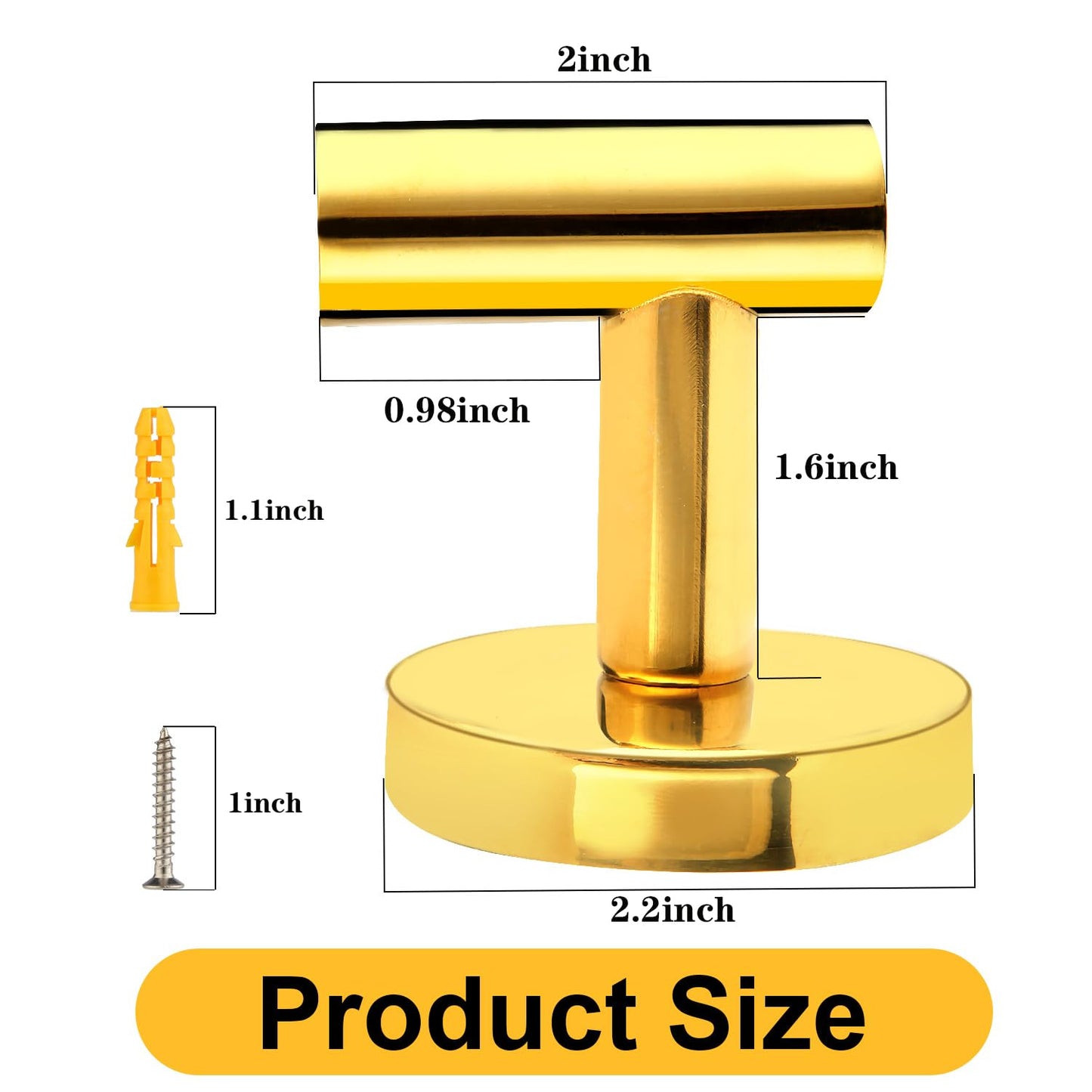 Bathroom Robe Towel Hooks Wall Hook Holder Heavy Duty Door Hanger Towel Robe Clothes Cabinet Closet Sponges Hook for Bathroom Bedroom Kitchen Hotel Pool 4 Packs(Bright Gold)