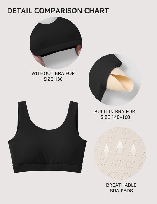 JOCMIC Girls Sports Bras Soft Training Bra with Removable Padding Yoga Crop Tops for Teens Black 13-14 Years