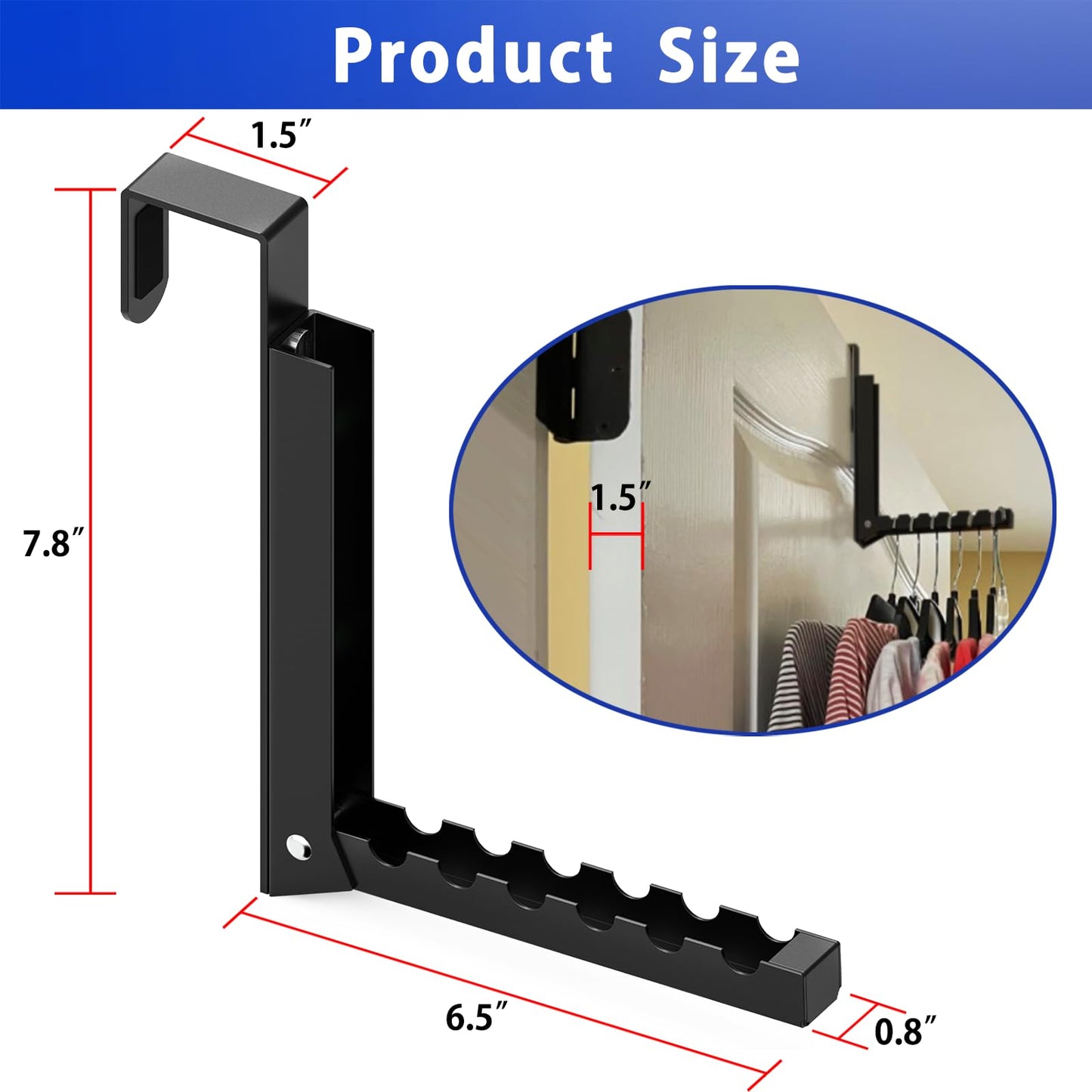 1 Pcs Black Folding Over Door Clothes Drying Laundry Rack Hooks - 6 Groves, Hanger for Clothes & Towels, Bedroom & Bathroom