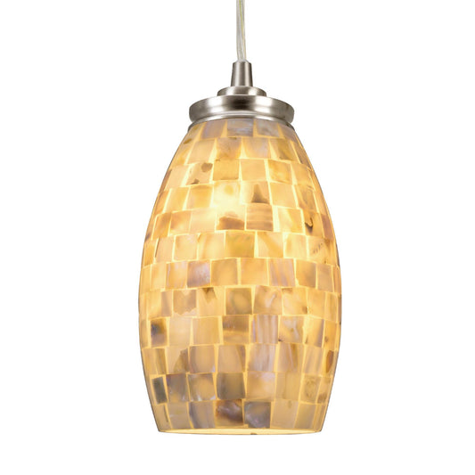 Kira Home Coast 9" Modern Oval Mini Pendant Light + Hand-Crafted Mosaic Sea Shell Glass, Brushed Nickel Finish/Neutral Color