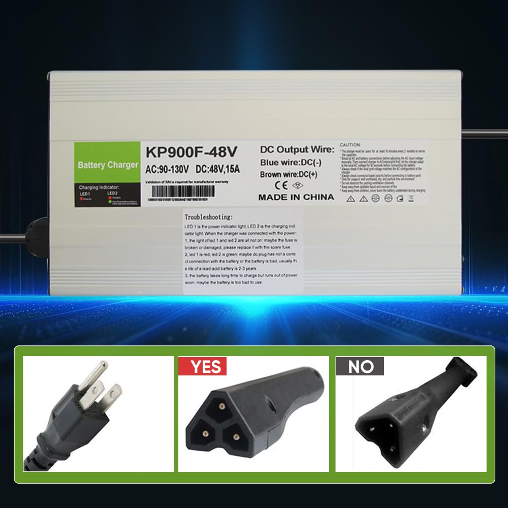 aunstarwei 15 AMP Golf Cart Charger for 48 Volt EZGO RXV & TXT with 3 Pin Triangular Plug-Lead Acid Battery
