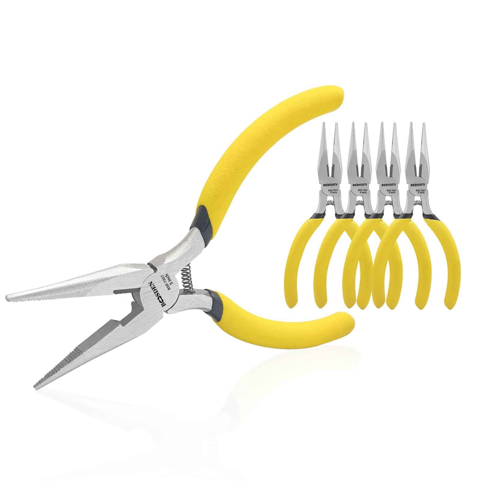 BOOSDEN 5" Needle Nose Pliers, Long Nose Pliers Set with Side Cutter,Mini Fine Needle Nose Pliers with Comfort Grip, Precision Small Needle Nose Plier for Electronics, Craft, Jewelry Making, 5 PACK