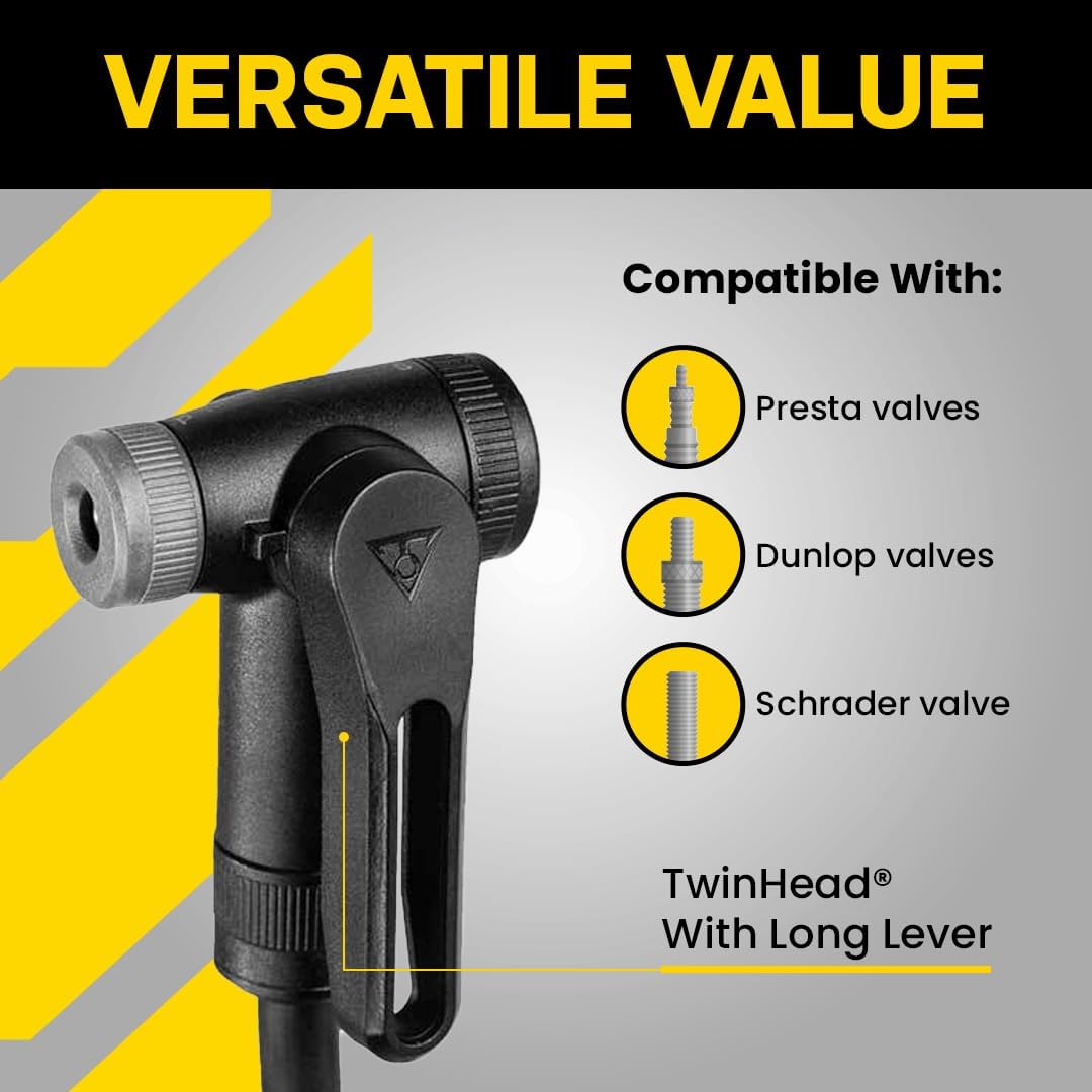 Topeak JoeBlow Sport III High-Pressure Bike Floor Pump - 160 PSI, Durable Steel, Ergonomic Handle, Fits All Valves