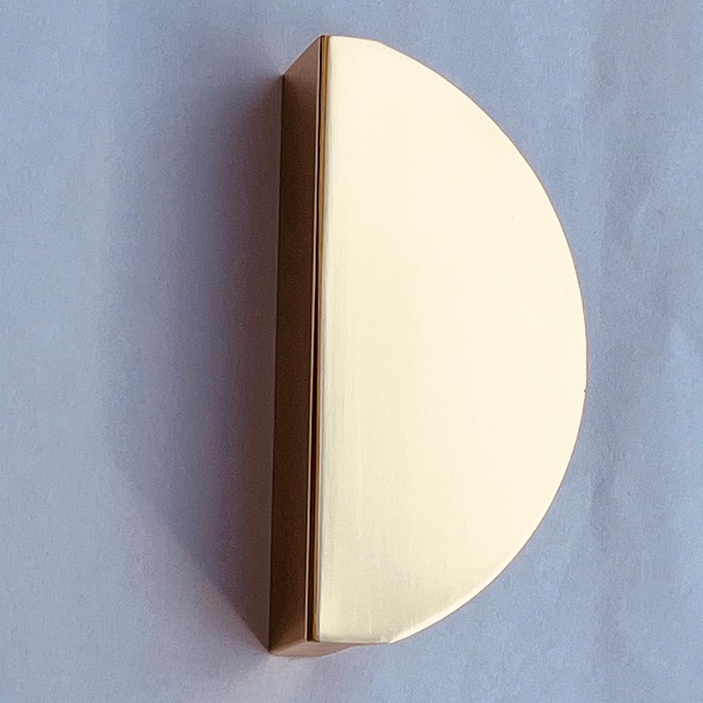 ESreake Half Moon Cabinet Pulls Handles,4 Pack 2.52" Hole Spacing Semicircle Drawer Pulls, Finger Pulls Edge Pulls Handles for Kitchen Cabinets with 3 Kinds Screws (4 Pack, Gold)