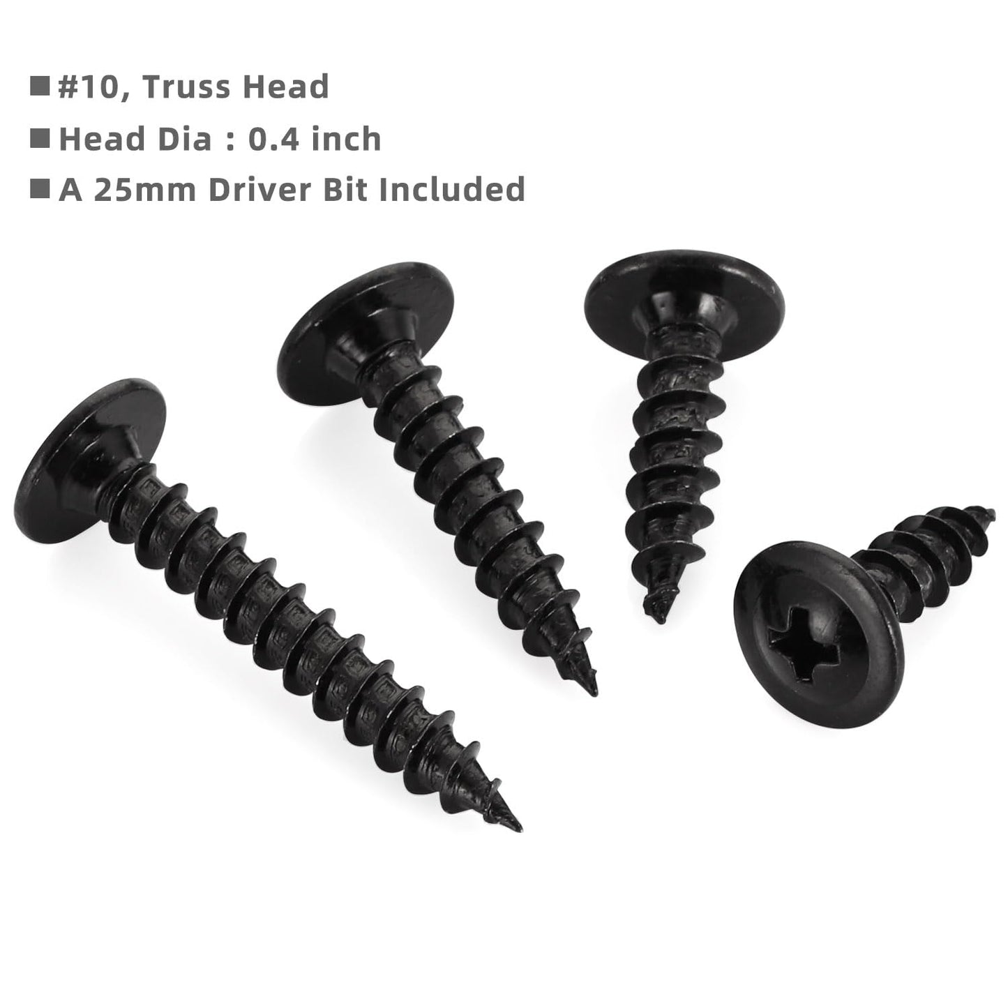 OUSCHR #10 x 1 Black Truss Head Wood Screws Fast Self Tapping Wafer Head, Alloy Steel, 100 PCS