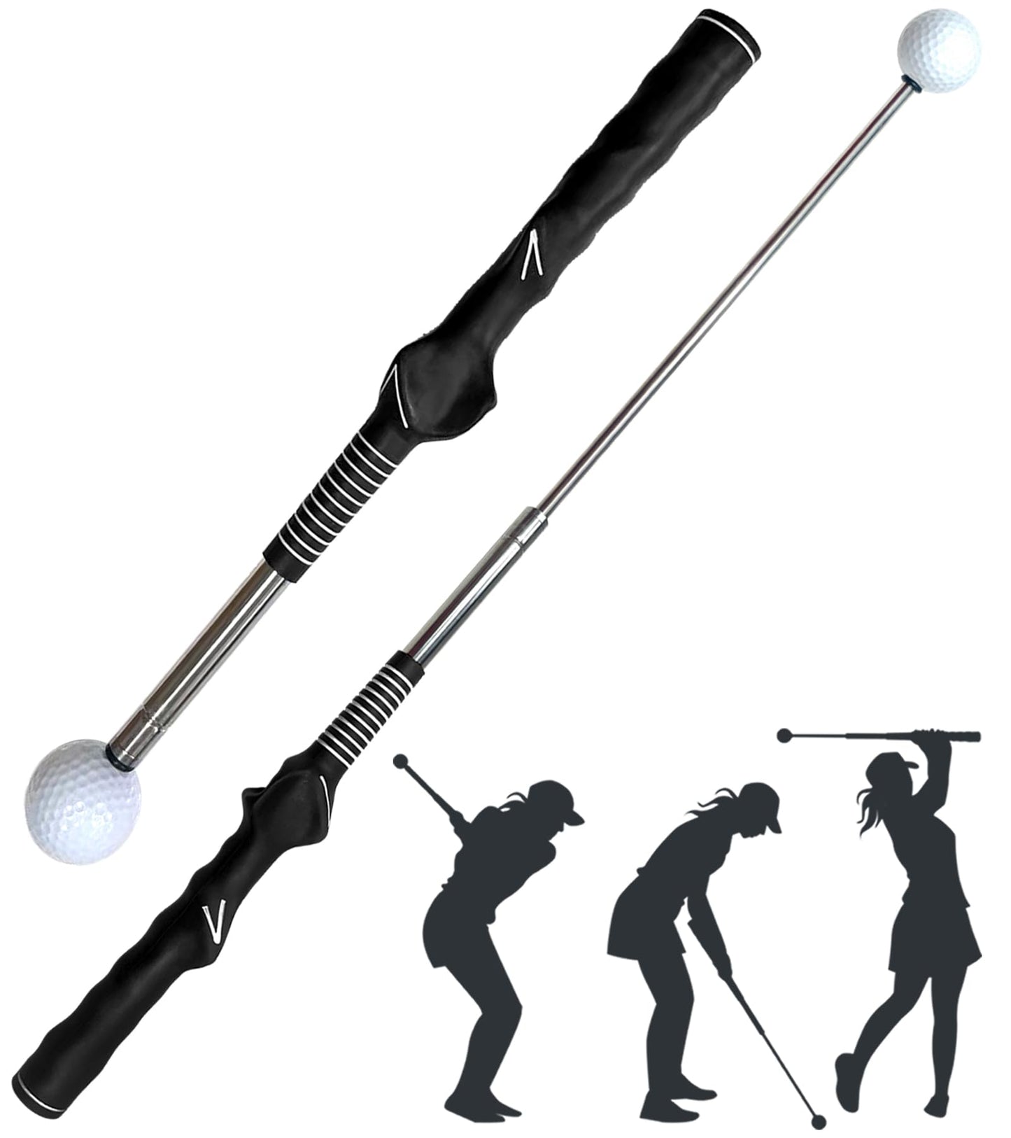 LUCKYOPERA Retractable Golf Swing Training Aid, Golf Grip Trainer with Rhythm Click Sound, Strength and Tempo Trainer for Chipping and Full Swings (Red)