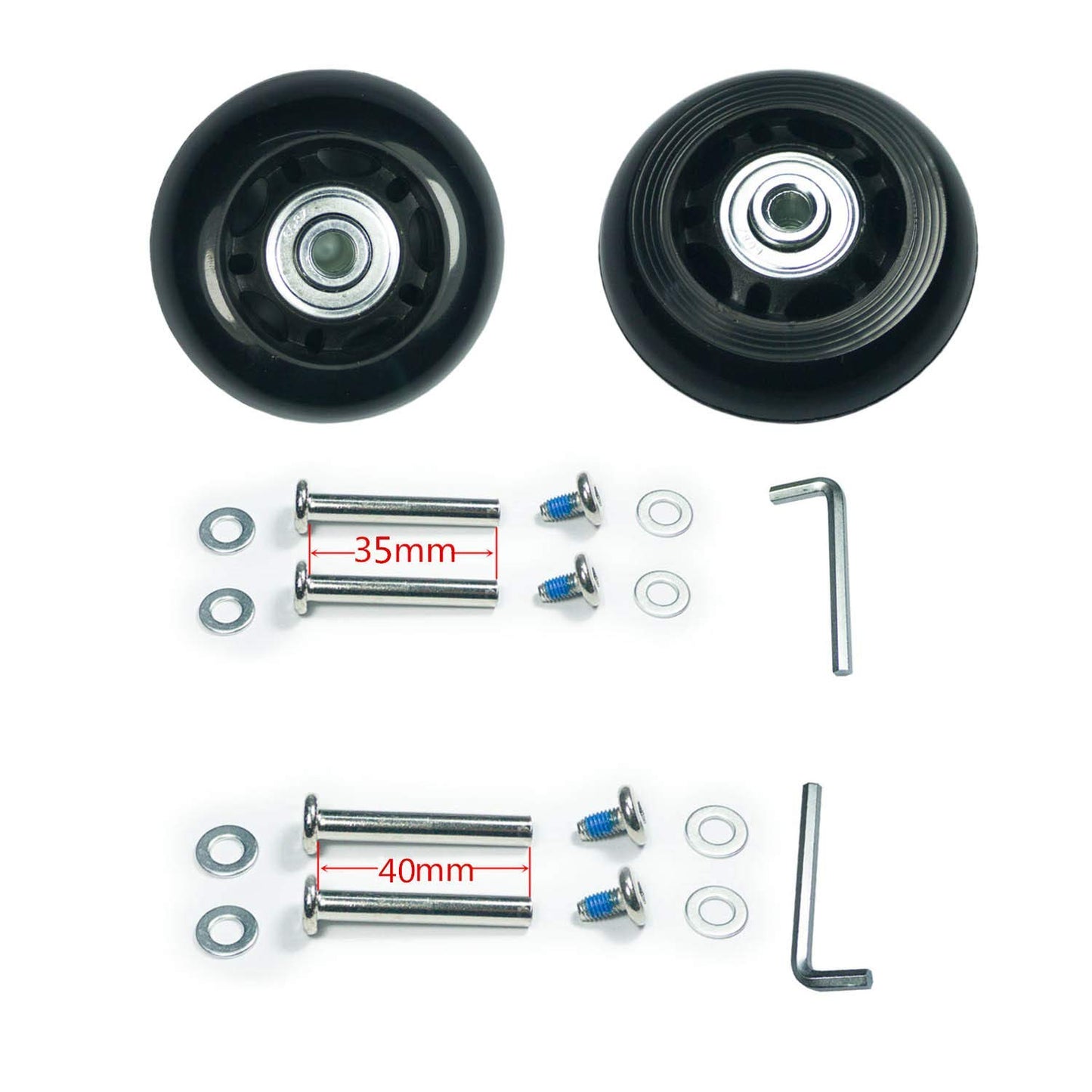 Ricrrover Luggage Suitcase Wheels Kit 84x24mm/3.3"x0.94" w/ 6mm ABEC 608zz Inline Outdoor Skate Replacement Wheels, Set of (2) (OD:84 W:24 ID:6 Axles:35&40mm)