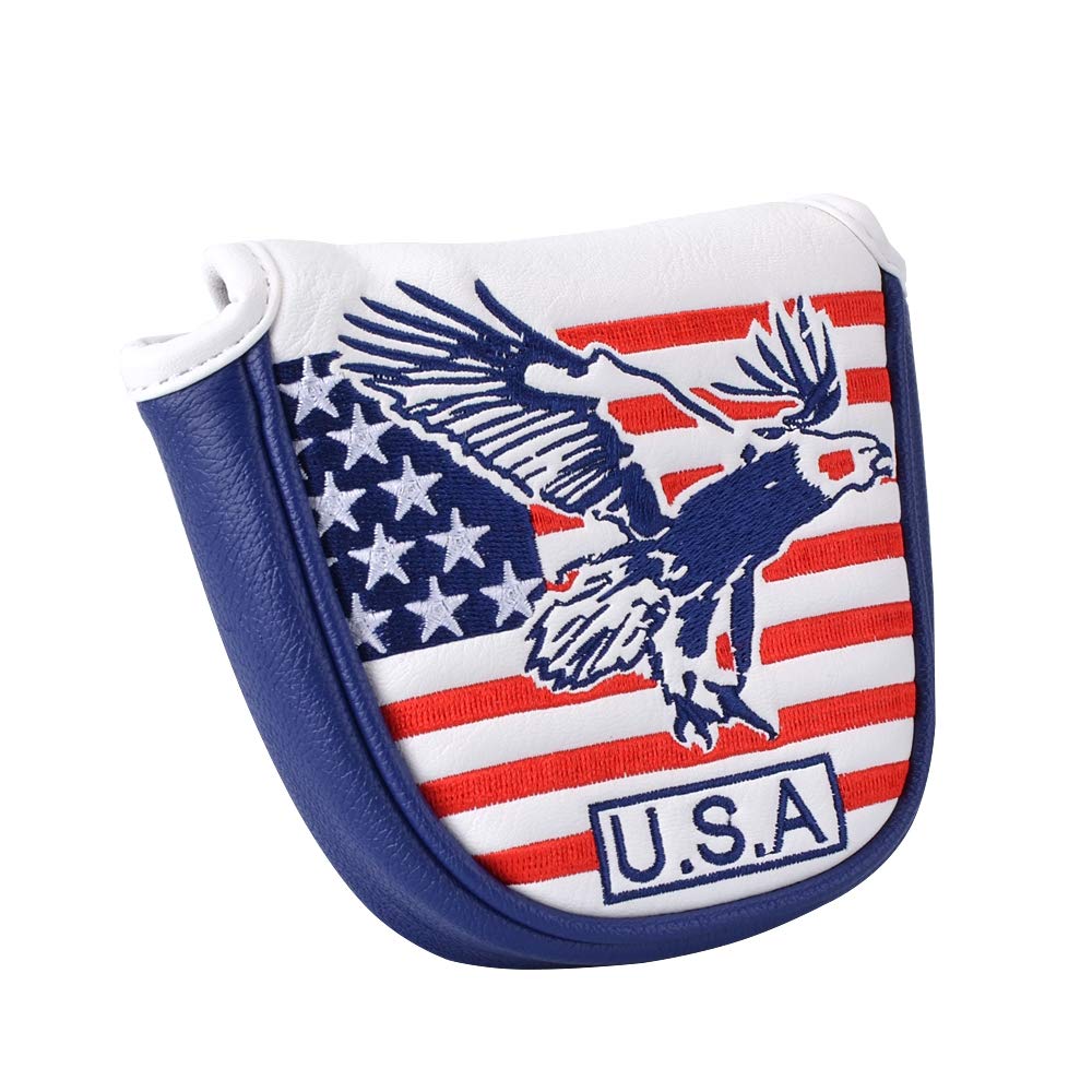 GOOACTION American Eagle Mallet Putter Head Cover – 3D Embroidered Stars & Stripes with Eagle, Magnetic Closure, Waterproof PU Leather, Patriotic Golf Cover